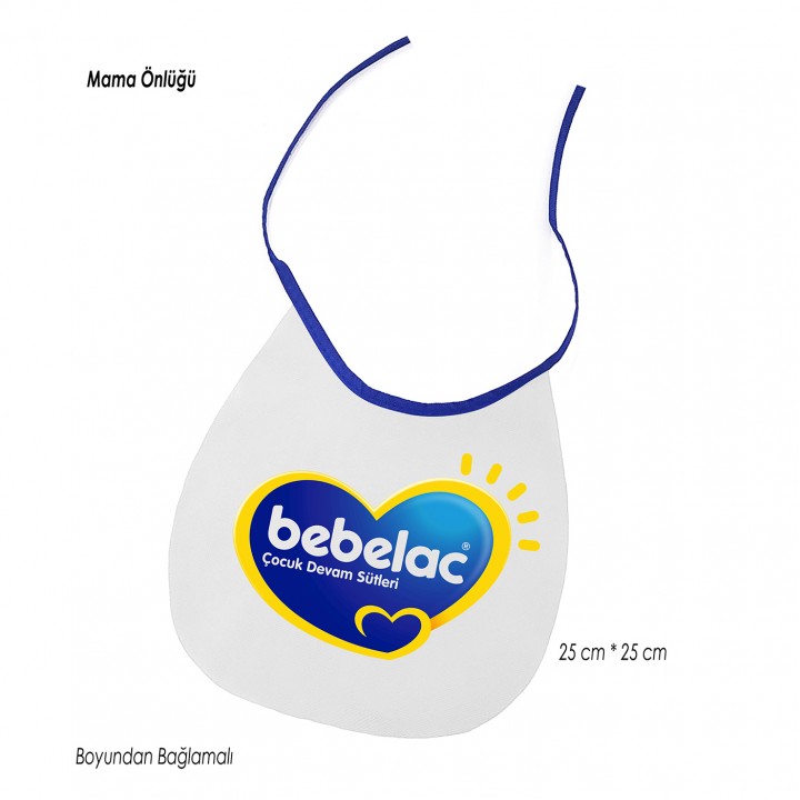 Mavi İpli 25x25 cm Logo Baskılı Promosyon Bebek Mama Önlüğü